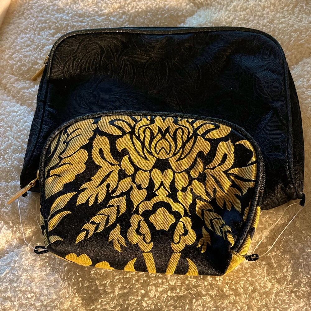 Set of 2 Elegant Black and Gold Women's Cosmetic bags